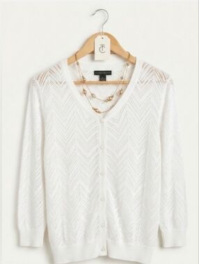 Preswick & Moore White Chevron Cardigan Sweater Size XL